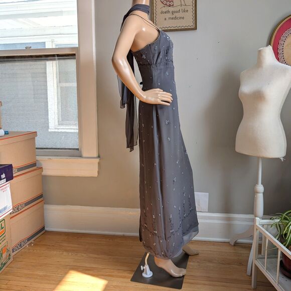 Vintage Y2K Phoebe Maxi Dress Gray Beaded Fairycore Regency Prom Size 10P - Picture 2 of 14